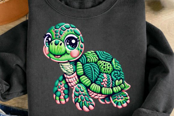 Cute Sea Turtle Faux Yarn Embroidery PNG for Creative Projects