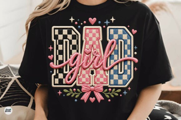 Dad Girl Checker Bow Faux Embroidery PNG: A Crafty Classic