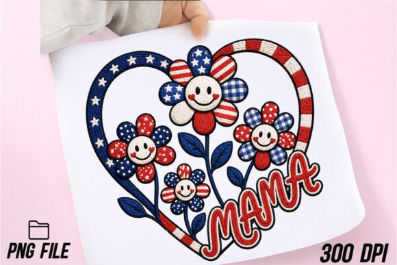 Faux Yarn 4th of July MAMA Heart Flowers: A Cozy Patriotic Design