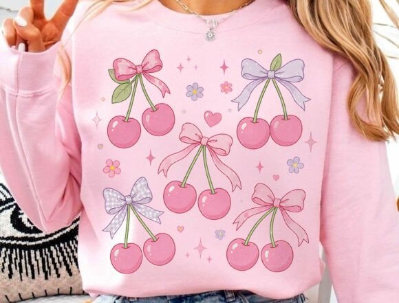 Pink Cherry Bows PNG: Sweet Feminine Design Asset