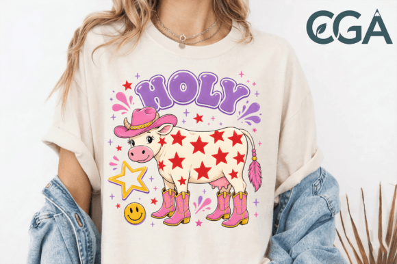 Retro Holy Cow Pink Cowboy Boots PNG: A Y2K Design Asset