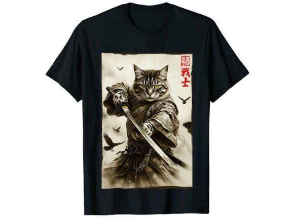 Unleash the Warrior Spirit with the Zen Cat Japanese Samurai T-Shirt